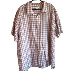 Calvin Klein Mens Plaid Short Sleeve Button Down Shirt 4XL 4EG Red Gray White